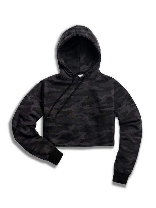 The Ladies Cropped Hoodie in Black Camo