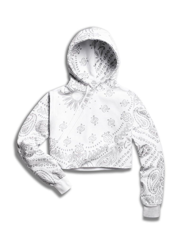The Ladies Cropped Hoodie in White Paisley